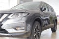 Russia, Izhevsk - February 19, 2021: Nissan showroom. New modern Qashqai car in dealer showroom. Cropped image. Famous