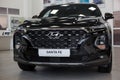 Russia, Izhevsk - January 23, 2020: New modern crossover Santa Fe in the Hyundai showroom. Front view. World brand