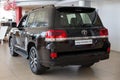 Russia, Izhevsk - July 18, 2019: New cars in the Toyota showroom. Modern Land Cruiser 200. Back and side view