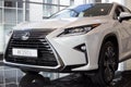Russia, Izhevsk - July 21, 2019: New modern car RX 350L in the Lexus showroom. Famous world brand