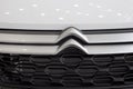Russia, Izhevsk - March 4, 2022: Citroen showroom. Citroen logo on a vehicle bumper of new modern car. Alliance