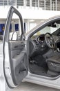 Russia, Izhevsk - March 4, 2022: Jeep showroom. Interior of new modern Grand Cherokee. View with opened driver's