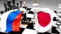 Russia Japan crisis, clash, conflict and debate between those two countries that aims at a trade deal or dominance symbolized by a