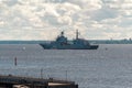 Russia. July 26, 2020. Large landing ship Peter Morgunov off the coast of Kronstadt during the celebration of the Navy