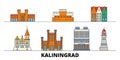 Russia, Kaliningrad flat landmarks vector illustration. Russia, Kaliningrad line city with famous travel sights, skyline