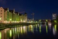 Russia, Kaliningrad 05 June 2021 Night photography. The moon is shining. The central part of the city of Kaliningrad Royalty Free Stock Photo