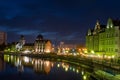 Russia, Kaliningrad 05 June 2021 Night photography. The moon is shining. The central part of the city of Kaliningrad Royalty Free Stock Photo