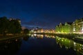 Russia, Kaliningrad 05 June 2021 Night photography. The moon is shining. The central part of the city of Kaliningrad Royalty Free Stock Photo