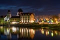 Russia, Kaliningrad 05 June 2021 Night photography. The moon is shining. The central part of the city of Kaliningrad Royalty Free Stock Photo