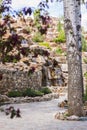 2021-05-07. Russia. Kamensk-Shakhtinsky, Rostov region. Beautiful decor elements in the park for tourists. Waterfall among the