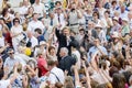 Russia Karelia Kondopoga - JULY 08-2014: the famous singer Nikolai Baskov in a crowd of people stands and sings for fans