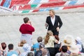 Russia Karelia Kondopoga - JULY 08-2014: the fan sends a kiss to the artist and the singer Nikolai Baskov