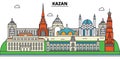 Russia, Kazan. City skyline, architecture, buildings, streets, silhouette, landscape, panorama, landmarks. Editable Royalty Free Stock Photo
