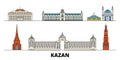 Russia, Kazan flat landmarks vector illustration. Russia, Kazan line city with famous travel sights, skyline, design. Royalty Free Stock Photo