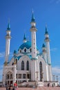 Russia, Kazan June 2019. Kul Sharif mosque in Kazan Kremlin. Beautiful white mosque with blue domes. Historical, cultural, religio