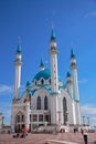 Russia, Kazan June 2019. Kul Sharif mosque in Kazan Kremlin. Beautiful white mosque with blue domes. Historical, cultural, religio