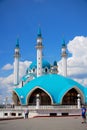 Russia, Kazan June 2019. Kul Sharif mosque in Kazan Kremlin. Beautiful white mosque with blue domes. Historical attraction of Russ