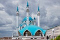 Russia, Kazan June 2019. Kul Sharif mosque in Kazan Kremlin. Beautiful white mosque with blue domes. Historical, cultural, religio