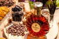 Russia Kemerovo 16-11-2018 buffet table degustation with nuts and snacks luxury vip cognac in crystal bottle Remy Martin XO and Royalty Free Stock Photo