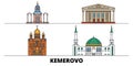 Russia, Kemerovo flat landmarks vector illustration. Russia, Kemerovo line city with famous travel sights, skyline