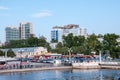 Russia, Khabarovsk, August 2019: River station on the Bank of the Amur river in the city of Khabarovsk in the summer