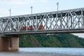 Russia, Khabarovsk, August 2019: Road bridge on the Amur river in the city of Khabarovsk in the summer