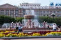 In summer, the Fountain on Lenin square and the building of the medical University in
