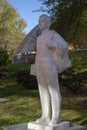 Khabarovsk - October 2021: Sculpture: A young man with a book