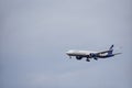 Khabarovsk-october 2021: Take-off of a passenger plane Boeing 777 VQ-BQB