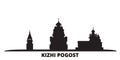 Russia, Kizhi Pogost city skyline isolated vector illustration. Russia, Kizhi Pogost travel black cityscape