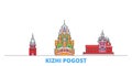 Russia, Kizhi Pogost line cityscape, flat vector. Travel city landmark, oultine illustration, line world icons