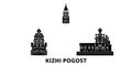 Russia, Kizhi Pogost flat travel skyline set. Russia, Kizhi Pogost black city vector illustration, symbol, travel sights