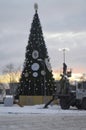 Installation of New Year tree in the center of Kandalaksha