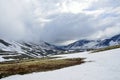 Russia, Kola Peninsula, Fog over Khibiny mountains in cloudy day in summer