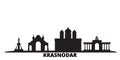 Russia, Krasnodar city skyline isolated vector illustration. Russia, Krasnodar travel black cityscape