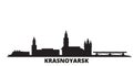 Russia, Krasnoyarsk city skyline isolated vector illustration. Russia, Krasnoyarsk travel black cityscape