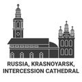 Russia, Krasnoyarsk, Intercession Cathedral travel landmark vector illustration