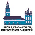 Russia,Krasnoyarsk, Intercession Cathedral travel landmark vector illustration
