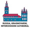 Russia, Krasnoyarsk, Intercession Cathedral travel landmark vector illustration