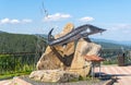 Russia, Krasnoyarsk, July 2021: monument to the book of Victor Astafiev King-fish.