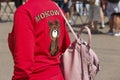 Russia, Krasnoyarsk, July 2019: tracksuit with the emblem of the Olympics 80 Royalty Free Stock Photo