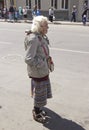 Russia, Krasnoyarsk, June 2019: fashionably dressed old lady on the street