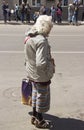 Russia, Krasnoyarsk, June 2019: fashionably dressed old lady on the street