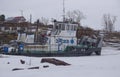 Winter Parking of river boats. Royalty Free Stock Photo