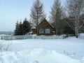 Alone Forester`s House in the siberian winter forest