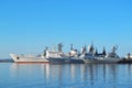 Russia, Kronstadt,07.05.2022.Clear weather. Ships at the pier in Kronstadt,editorial