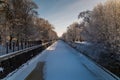 Russia. Kronstadt. February 9, 2021. Picturesque winter view of the bypass Kronstadt Canal