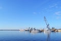 Russia, Kronstadt,07.05.2022. Ships near the pier in Kronstadt,editorial