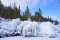 Russia, Ladoga skerries. Ice build-up on the shore of lake Ladoga