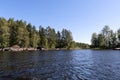 Russia, Lake Ladoga, August 2020. A narrow channel with picturesque banks.